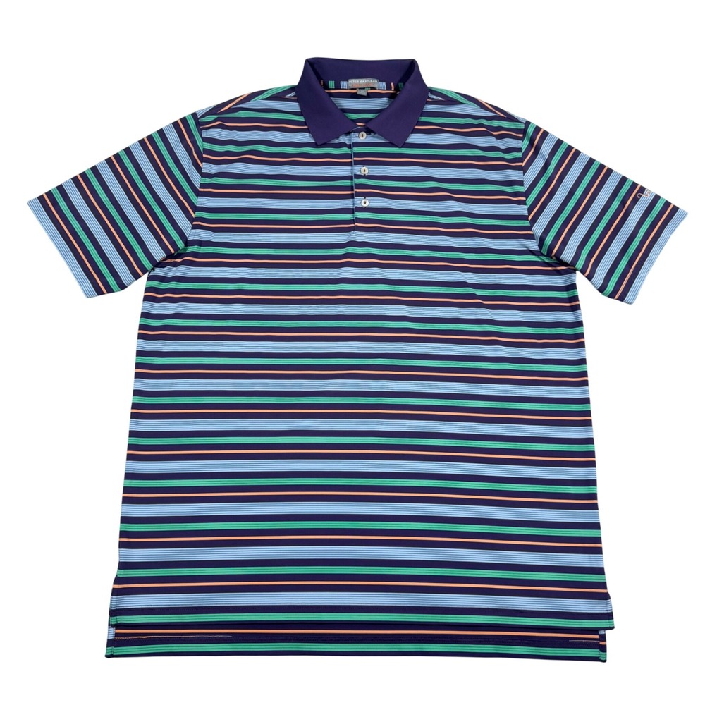 Peter Millar Polo Shirt Mens XL Purple Multi Stripe Summer Comfort Vaquero Golf